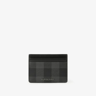 Check and Leather Pouch in Charcoal - Men | Burberry® Official