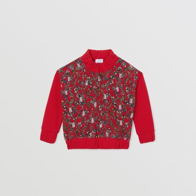 Monogram Motif Silk Panel Cotton Sweatshirt Bright Red | Burberry® Official