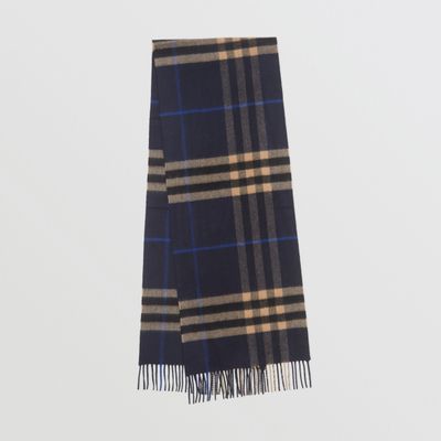The Classic Check Cashmere Scarf in Indigo/mid Camel | Burberry® Official