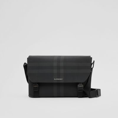 Charcoal Check and Leather Large Messenger Bag - Men | Burberry® Official