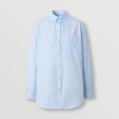 Button-down Collar Cotton Poplin Shirt Pale Blue - Women | Burberry® Official