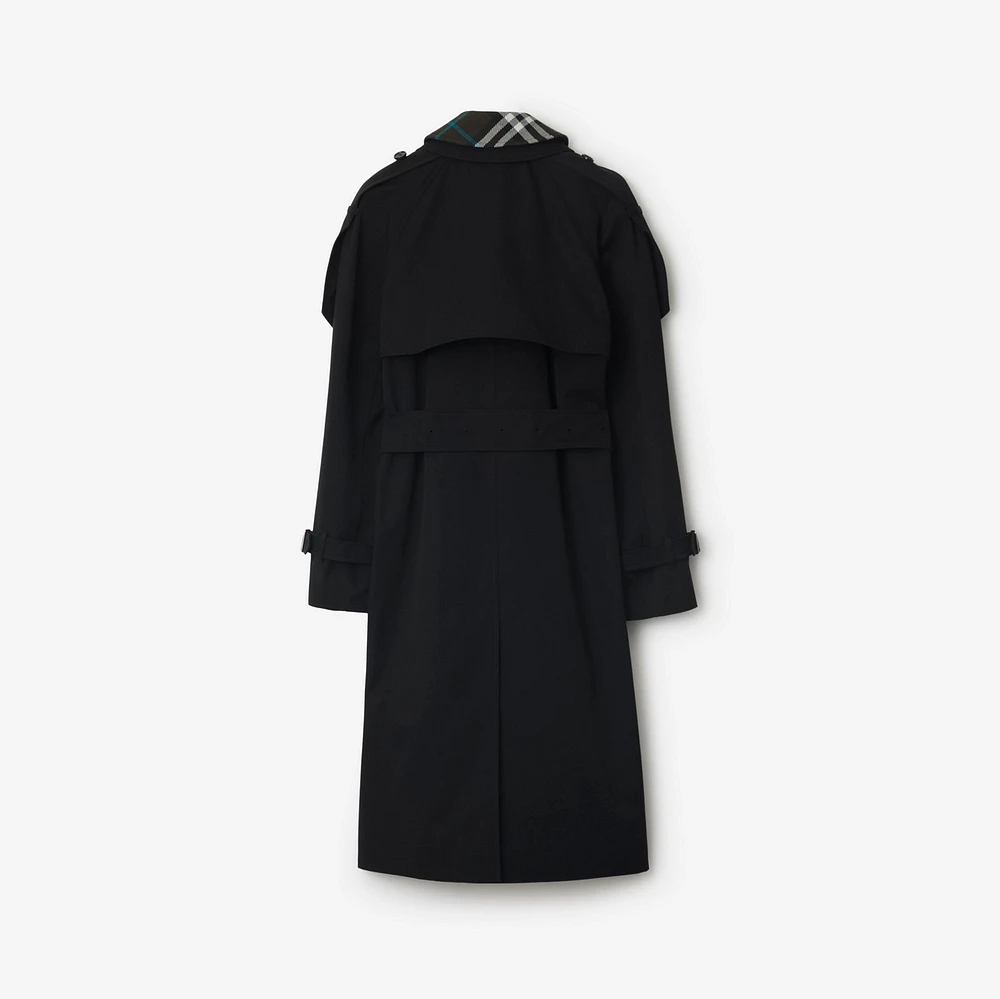 Long Detachable Collar Gabardine Trench Coat in Black - Women, Cotton | Burberry® Official