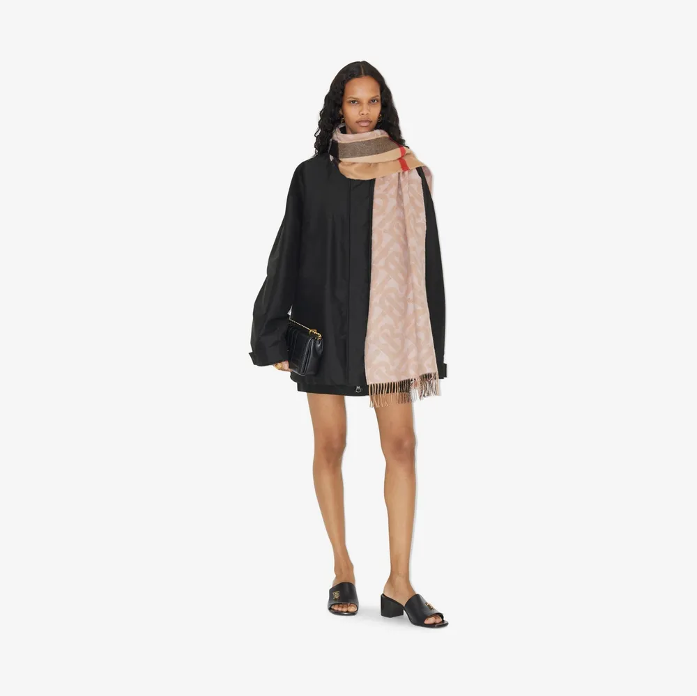 Check Cashmere Scarf in Alabaster