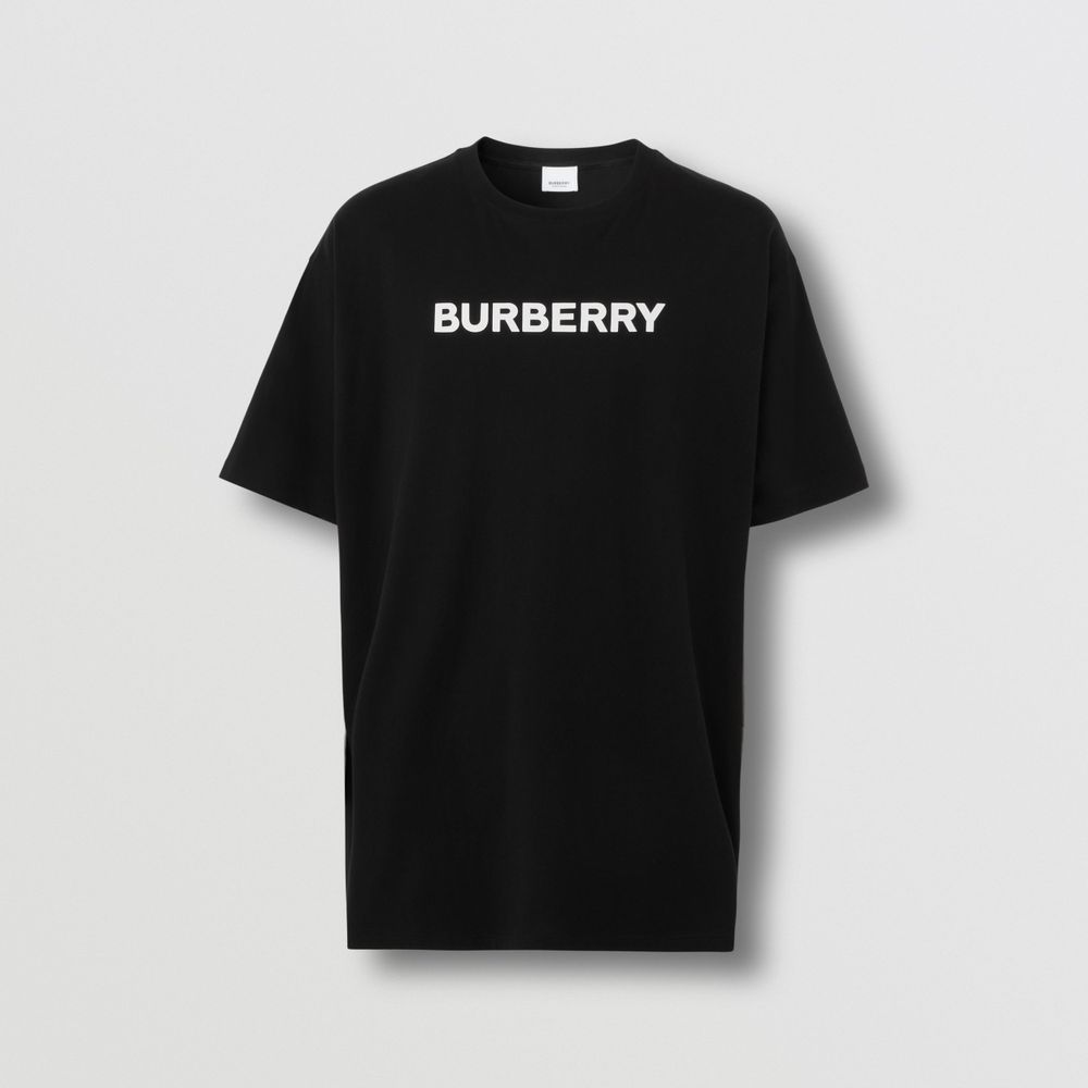 Logo Print Cotton Oversized T-shirt Black - Men | Burberry® Official