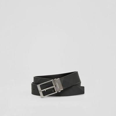Reversible Charcoal Check and Leather Belt Charcoal/graphite - Men | Burberry® Official
