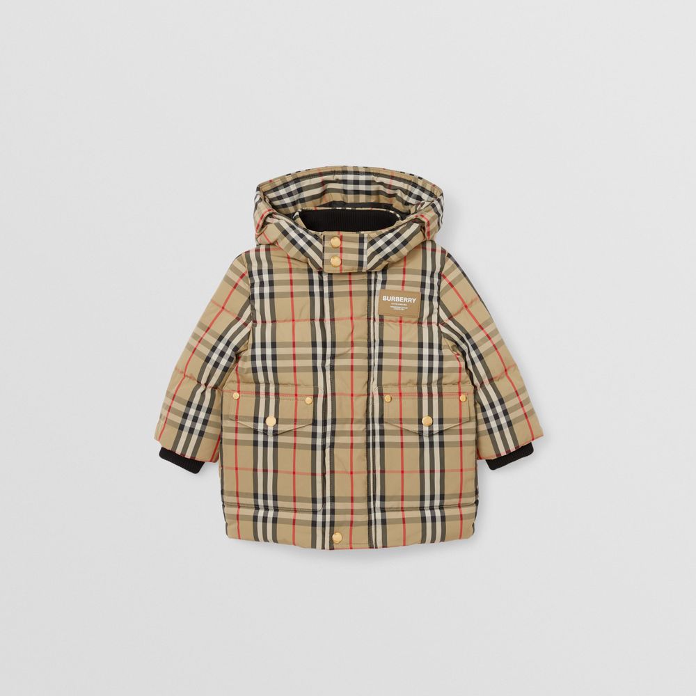 Horseferry Motif Vintage Check Puffer Coat Archive Beige - Children | Burberry® Official
