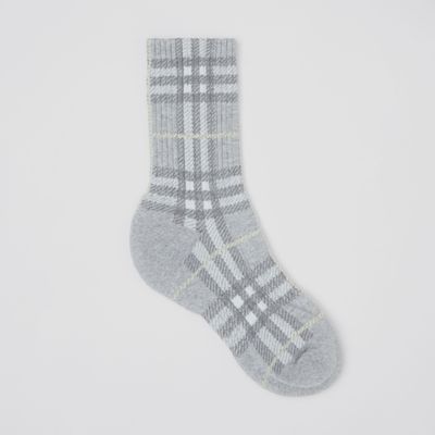 Check Intarsia Technical Stretch Cotton Socks Light Grey | Burberry® Official