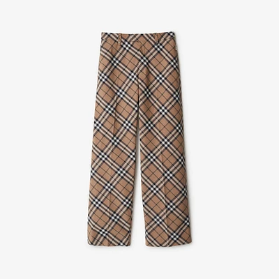 Check Wool Blend Tailored Trousers in Linden - Men | Burberry® Official