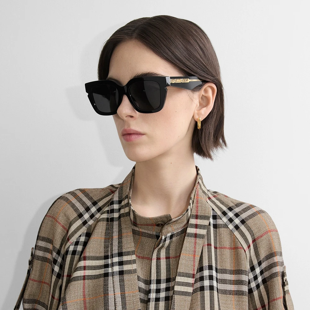 Inlaid Check Square Sunglasses in Black - Women | Burberry® Official