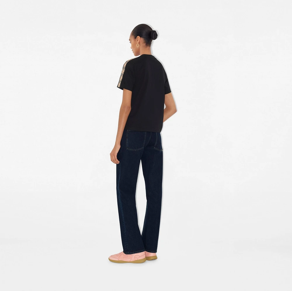 Check Trim Cotton T-shirt in Black - Women | Burberry® Official