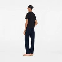 Check Trim Cotton T-shirt in Black - Women | Burberry® Official
