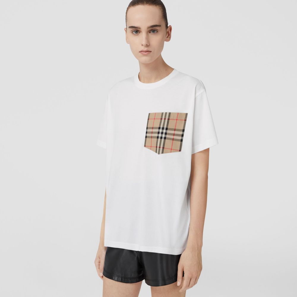 Vintage Check Pocket Cotton Oversized T-shirt White | Burberry® Official