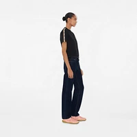 Check Trim Cotton T-shirt in Black - Women | Burberry® Official