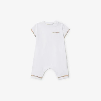 Check Trim Cotton Playsuit in White - Children | Burberry® Official