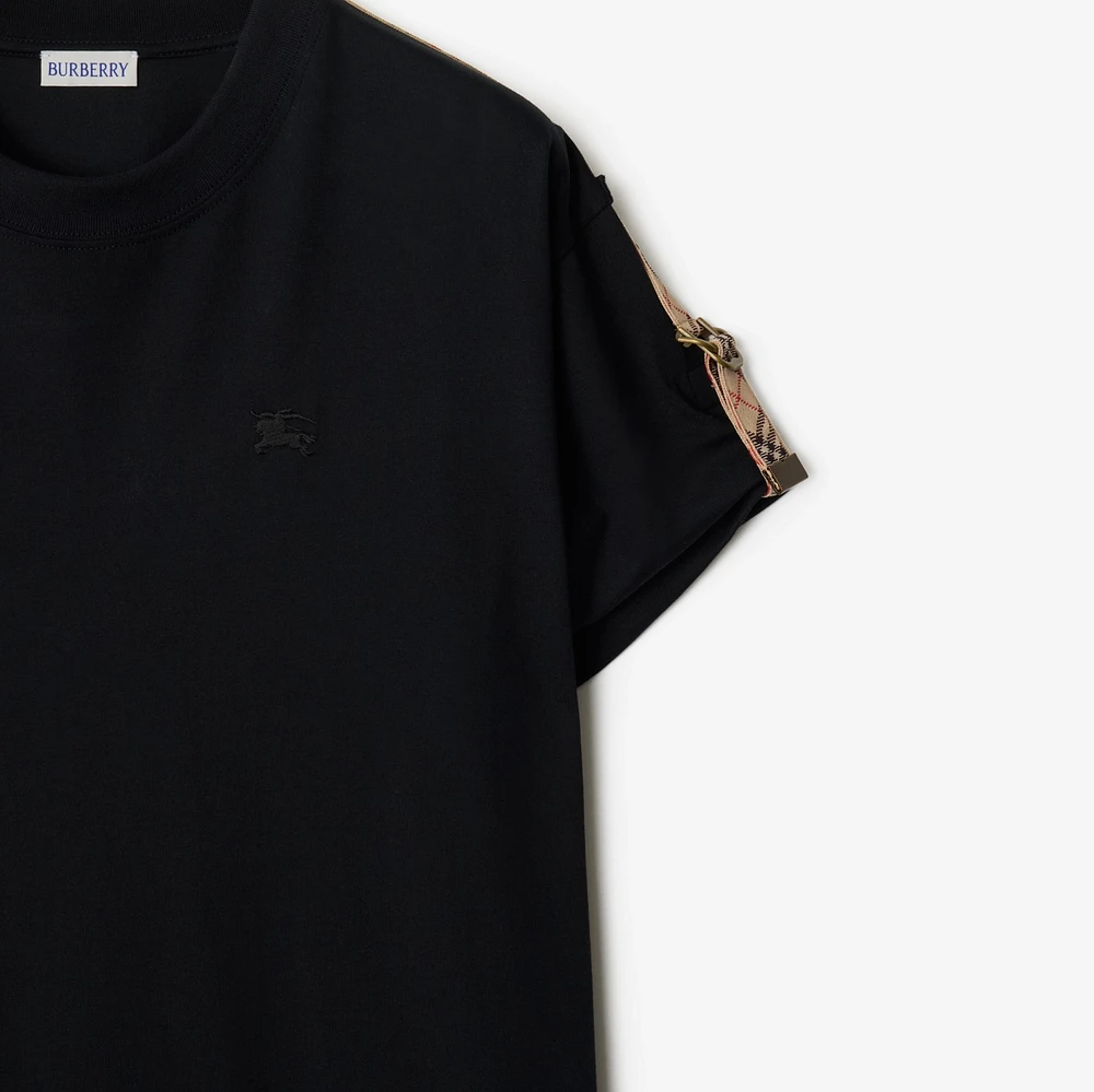Check Trim Cotton T-shirt Dress in Black - Women | Burberry® Official