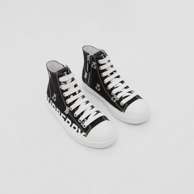 Logo Print Cotton Gabardine High-top Sneakers Black - Children | Burberry® Official