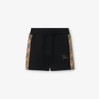 Check Trim Cotton Shorts in Black | Burberry® Official