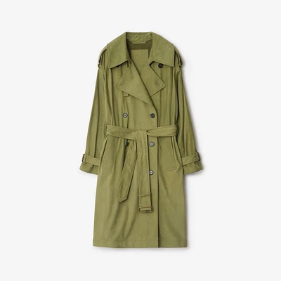 Long Nubuck Trench Coat in Wreath - Women, Leather | Burberry® Official