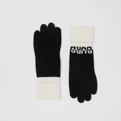 Logo Intarsia Two-tone Cashmere Gloves Black/white | Burberry® Official