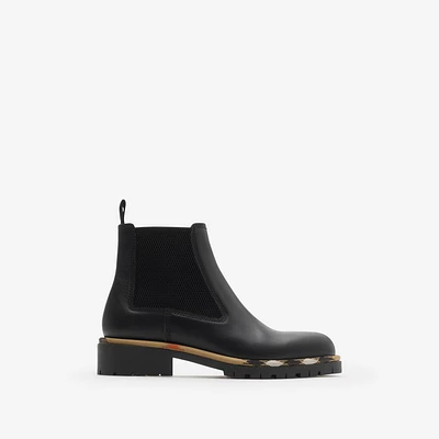 Leather Gravel Chelsea Boots​ in Black - Women | Burberry® Official