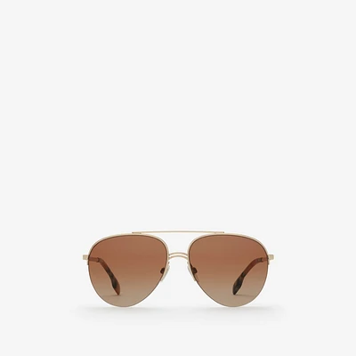 Check Detail Aviator Sunglasses in Light brown - Women | Burberry® Official