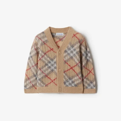 Check Alpaca Wool Silk Blend Cardigan in Pale stone - Children | Burberry® Official