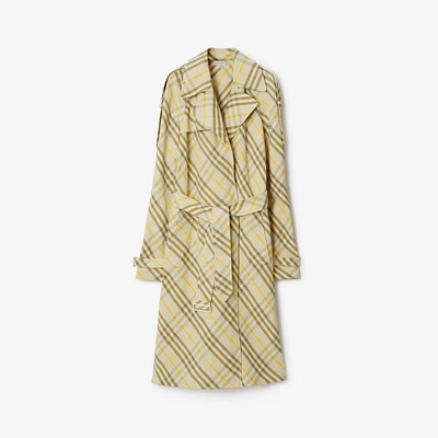 Long Check Linen Trench Coat in Wheat - Women | Burberry® Official
