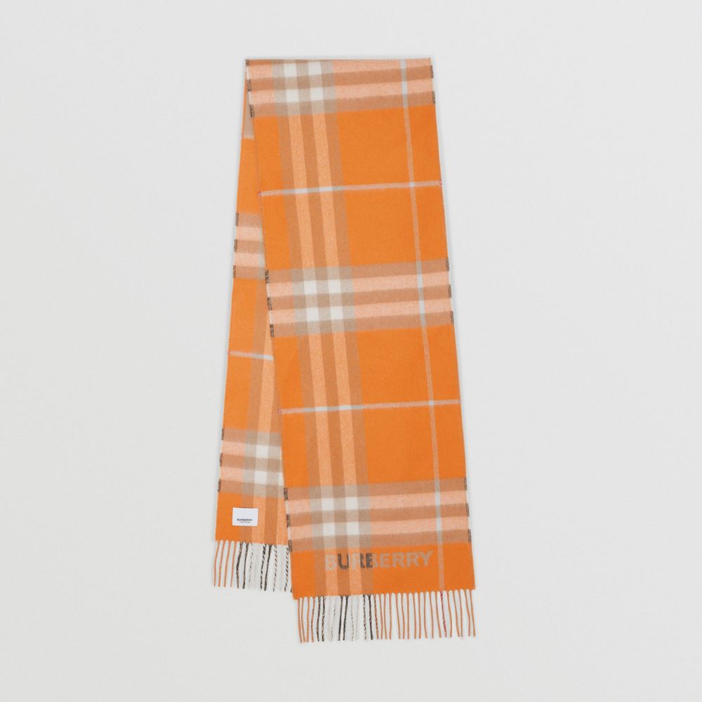 Contrast Exaggerated Check Cashmere Scarf in Archive Beige/orange | Burberry® Official