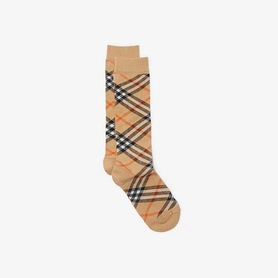 Check Cotton Blend Socks in Sand - Children | Burberry® Official