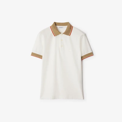 Logo Collar Cotton Polo Shirt in Chalk - Men | Burberry® Official