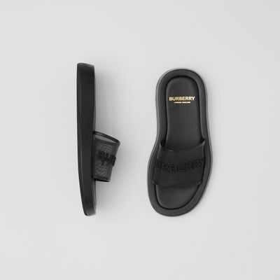 Embroidered Logo Mesh and Leather Slides Black - Women | Burberry® Official