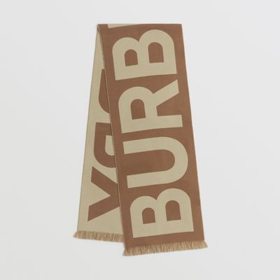 Logo Wool Jacquard Scarf in Birch Brown | Burberry® Official