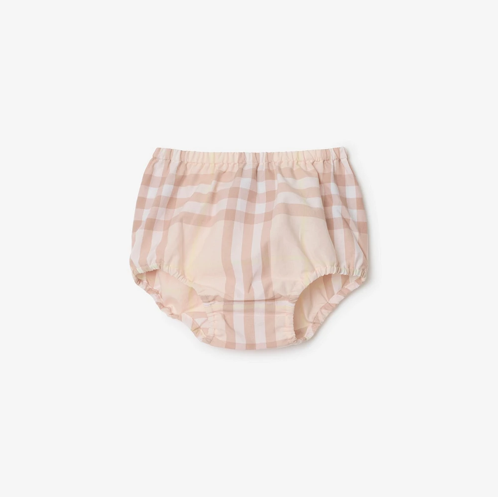 Check Cotton Poplin Dress with Bloomers in Shell - Children | Burberry® Official