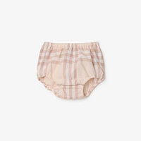 Check Cotton Poplin Dress with Bloomers in Shell - Children | Burberry® Official