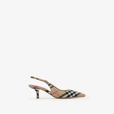 Check Dame Slingback Pumps​ in Sand - Women, Linen | Burberry® Official