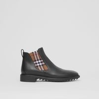 Vintage Check Detail Leather Chelsea Boots Black/birch Brown | Burberry® Official