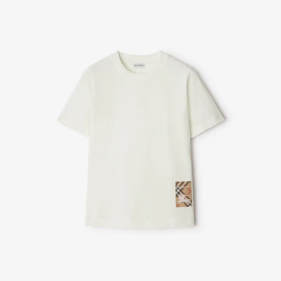 Check Label Cotton T-shirt in Chalk - Women | Burberry® Official