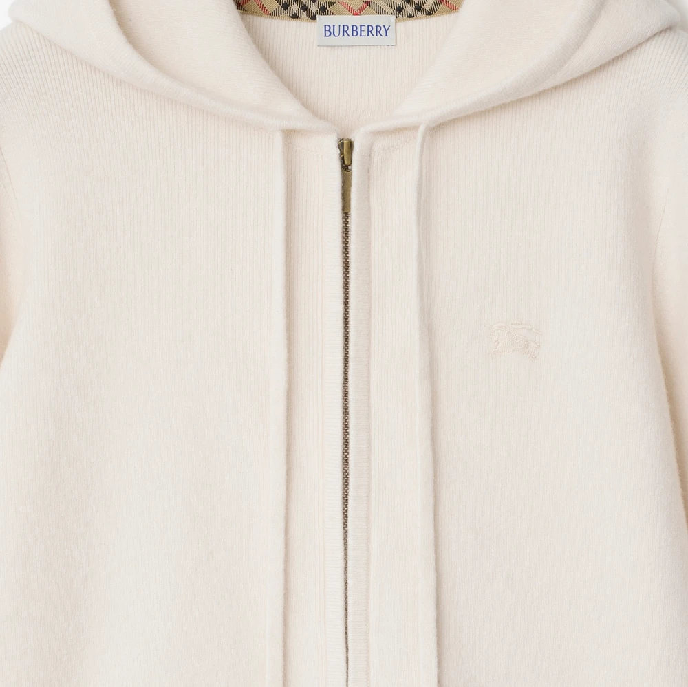 Cashmere Blend Zip Hoodie in Chalk - Women | Burberry® Official