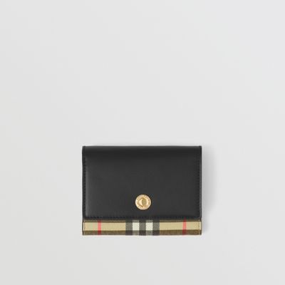 Vintage Check and Leather Small Folding Wallet in Archive Beige/black - Women | Burberry® Official