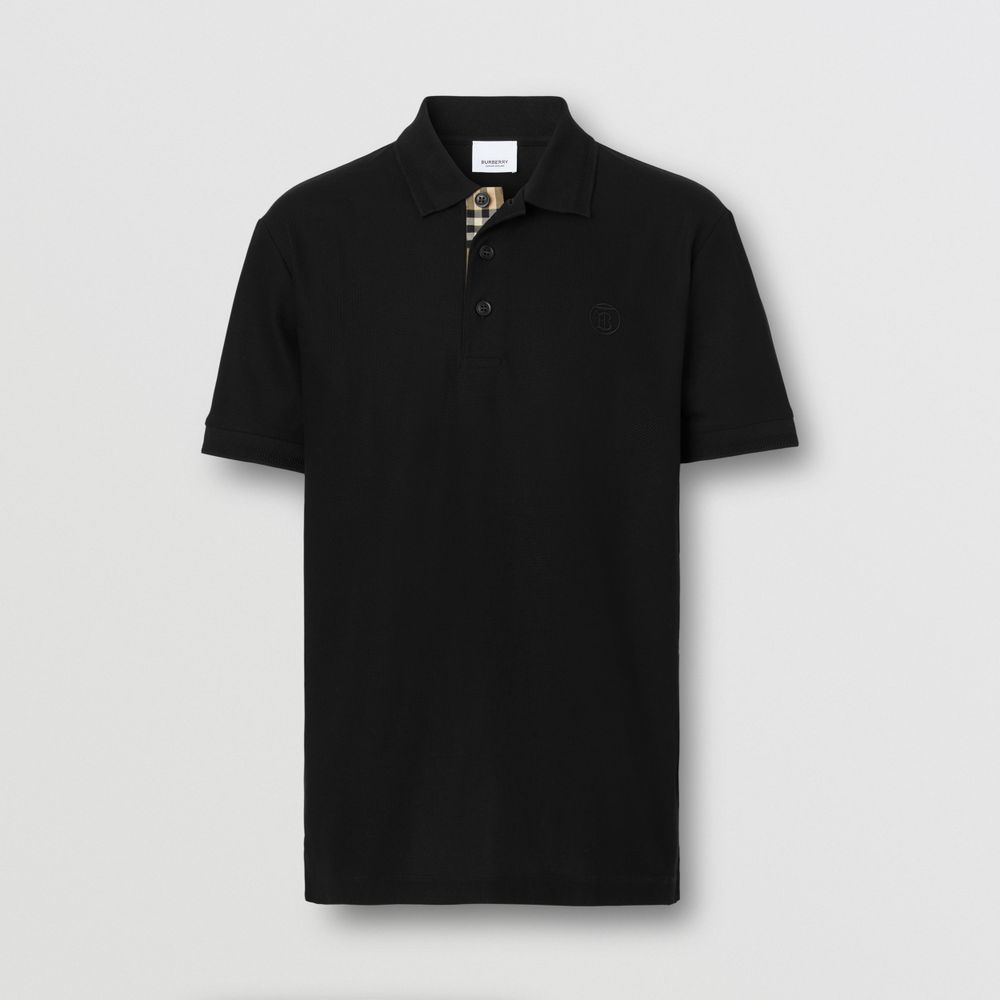 Monogram Motif Cotton Piqué Polo Shirt Black - Men | Burberry® Official