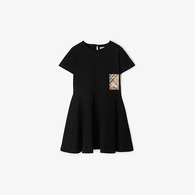 Check Label Cotton Dress in Black | Burberry® Official