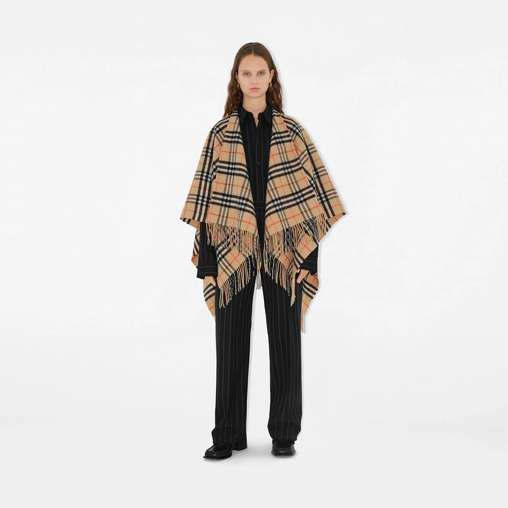Check Wool Cashmere Cape in Sand | Burberry® Official