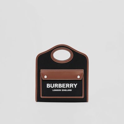 Technical Cotton and Leather Mini Pocket Bag in Black/tan - Women | Burberry® Official