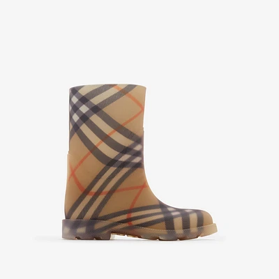 Check Rubber Marsh High Boots in Sand - Children | Burberry® Official