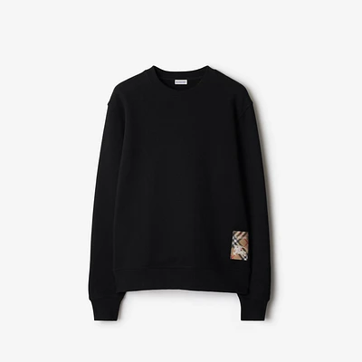 Check Label Cotton Sweatshirt in Black - Men | Burberry® Official
