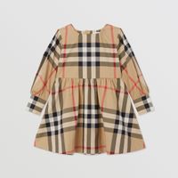 Long-sleeve Check Stretch Cotton Dress Archive Beige | Burberry