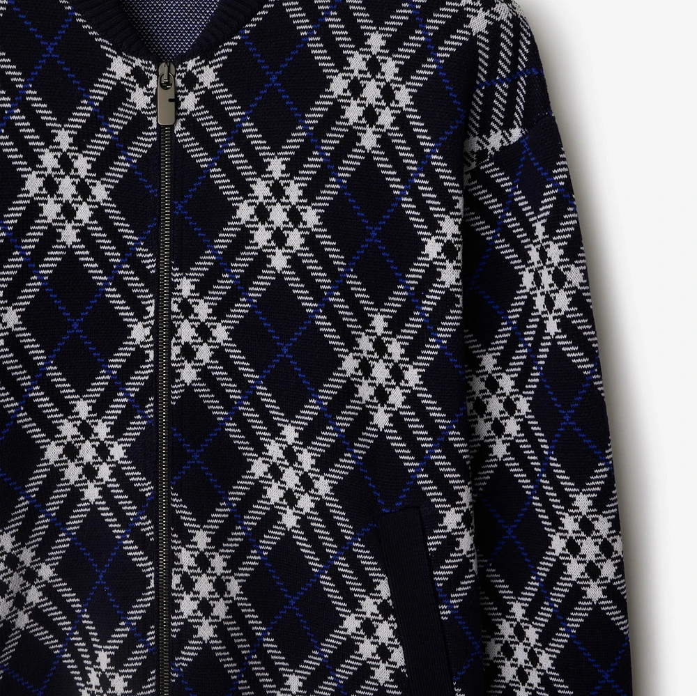 Check Wool Blend Bomber Jacket in Ink blue - Men | Burberry® Official