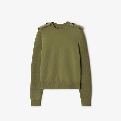 Check Epaulette Wool Cashmere Blend Sweater in Wreath - Women | Burberry® Official