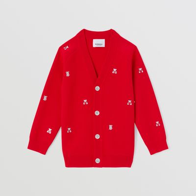 Thomas Bear Print Wool Blend Cardigan Bright Red | Burberry® Official