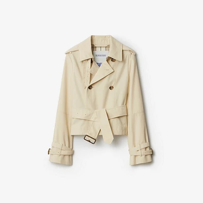 Cropped Cotton Blend Trench Jacket in Alpine - Women, Tropical Gabardine | Burberry® Official